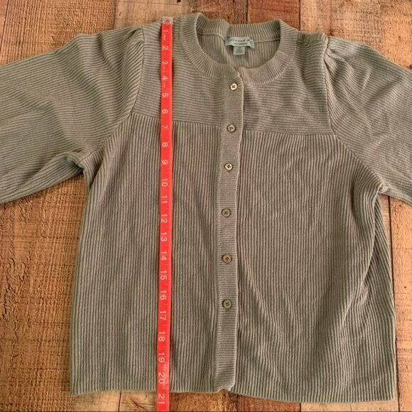 Anthropologie current air green button up cardigan sweater with balloon sleeves - Picture 6 of 6